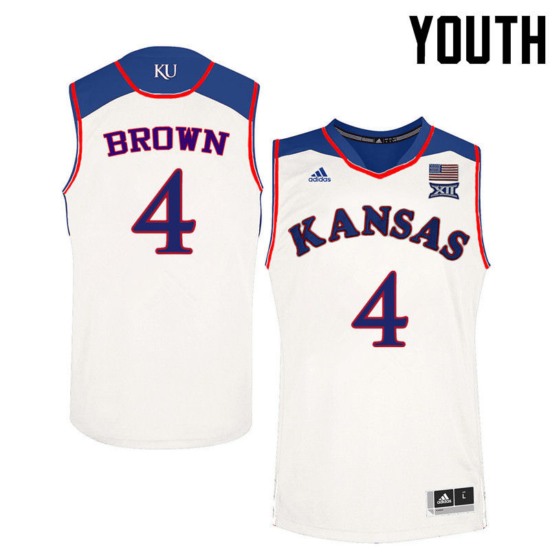 Youth Kansas Jayhawks #4 Jada Brown College Basketball Jerseys-White - Click Image to Close